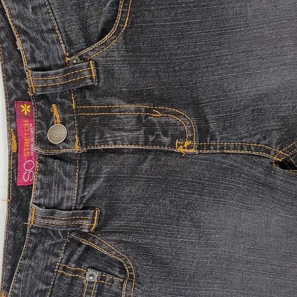 SO ♡ Black STRETCH Denim Gold Trim Stitching Fit 'n Flare Jeans 1 - Picture 8 of 14